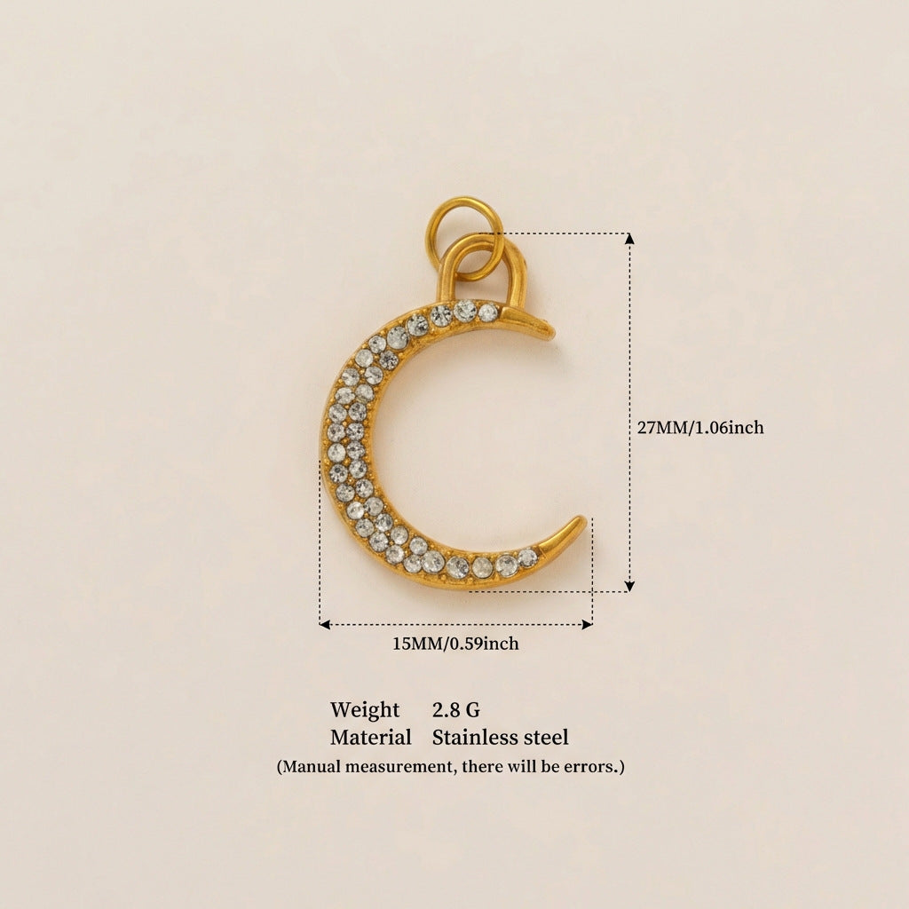 Vintage 18K Gold Plated Stainless Steel Heart Geometric Pendant Necklace with Cubic Zirconia Inlay DIY Charm Bar