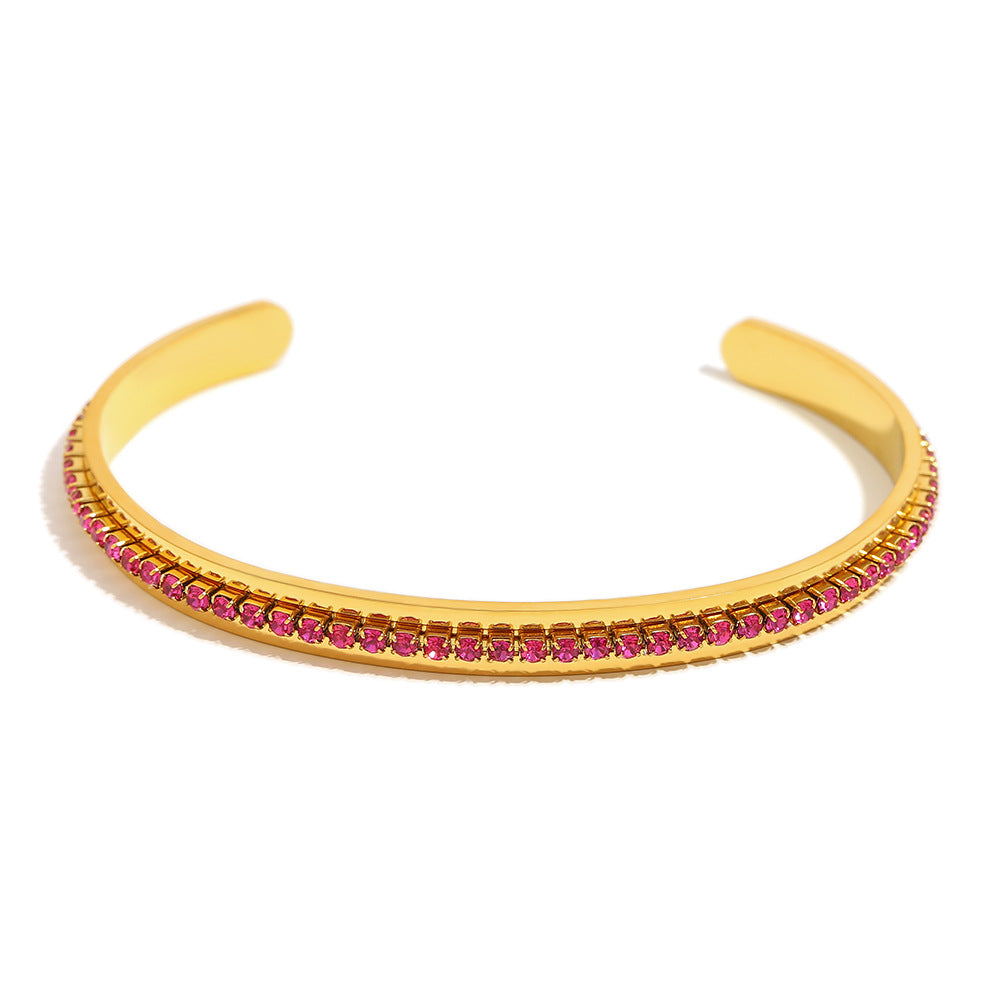 Bracciale Minimalista Geometrico in Acciaio Inossidabile con Placcatura in Oro 18K e Intarsi di Strass Completi