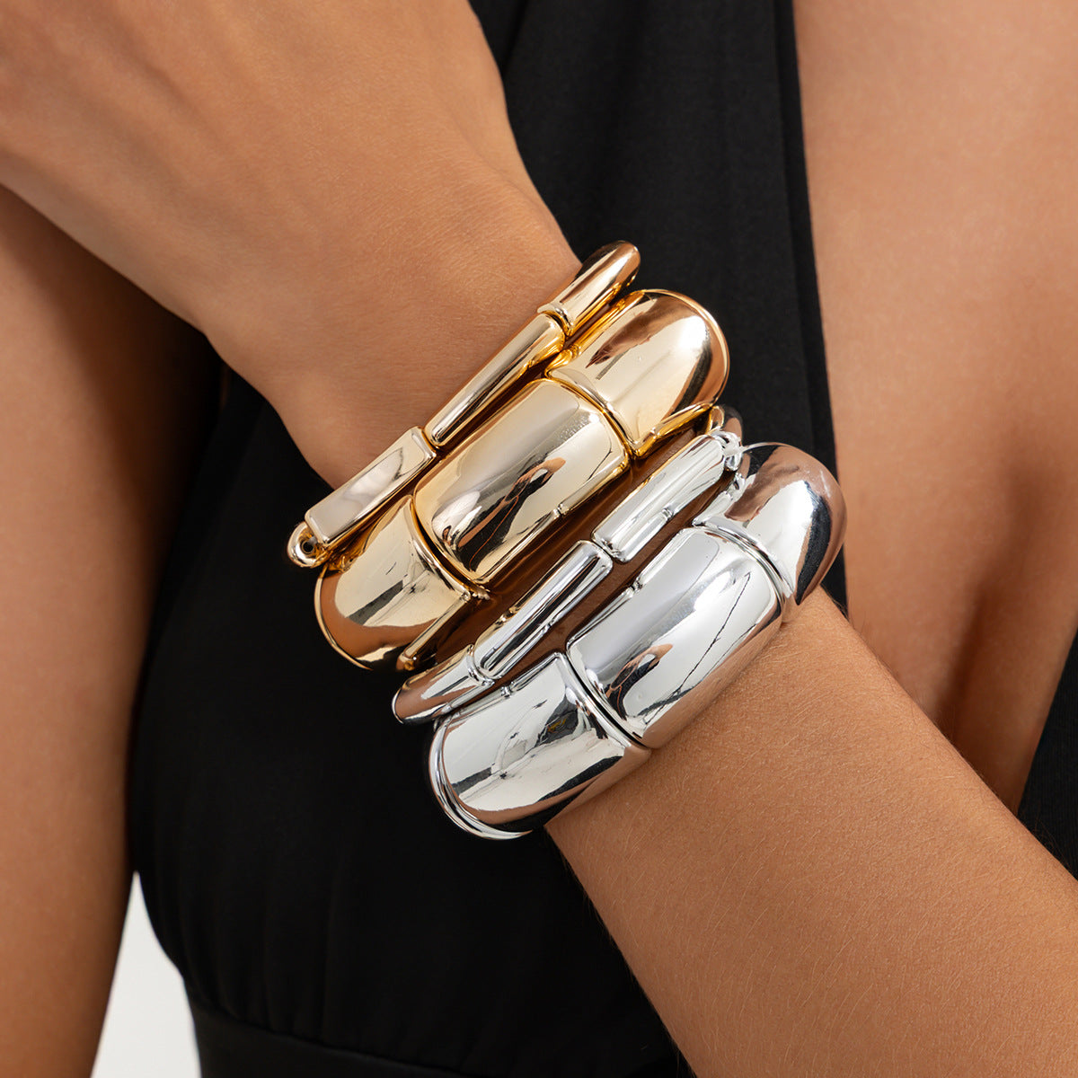 Minimalist Geometric Plated Acrylic Bamboo Segment Cuff Bracelet