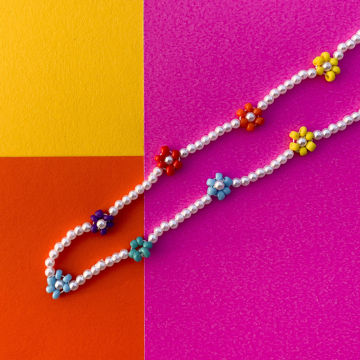 Bohemian Floral Letter Daisy Imitation Pearl Beaded Choker Necklace for Women