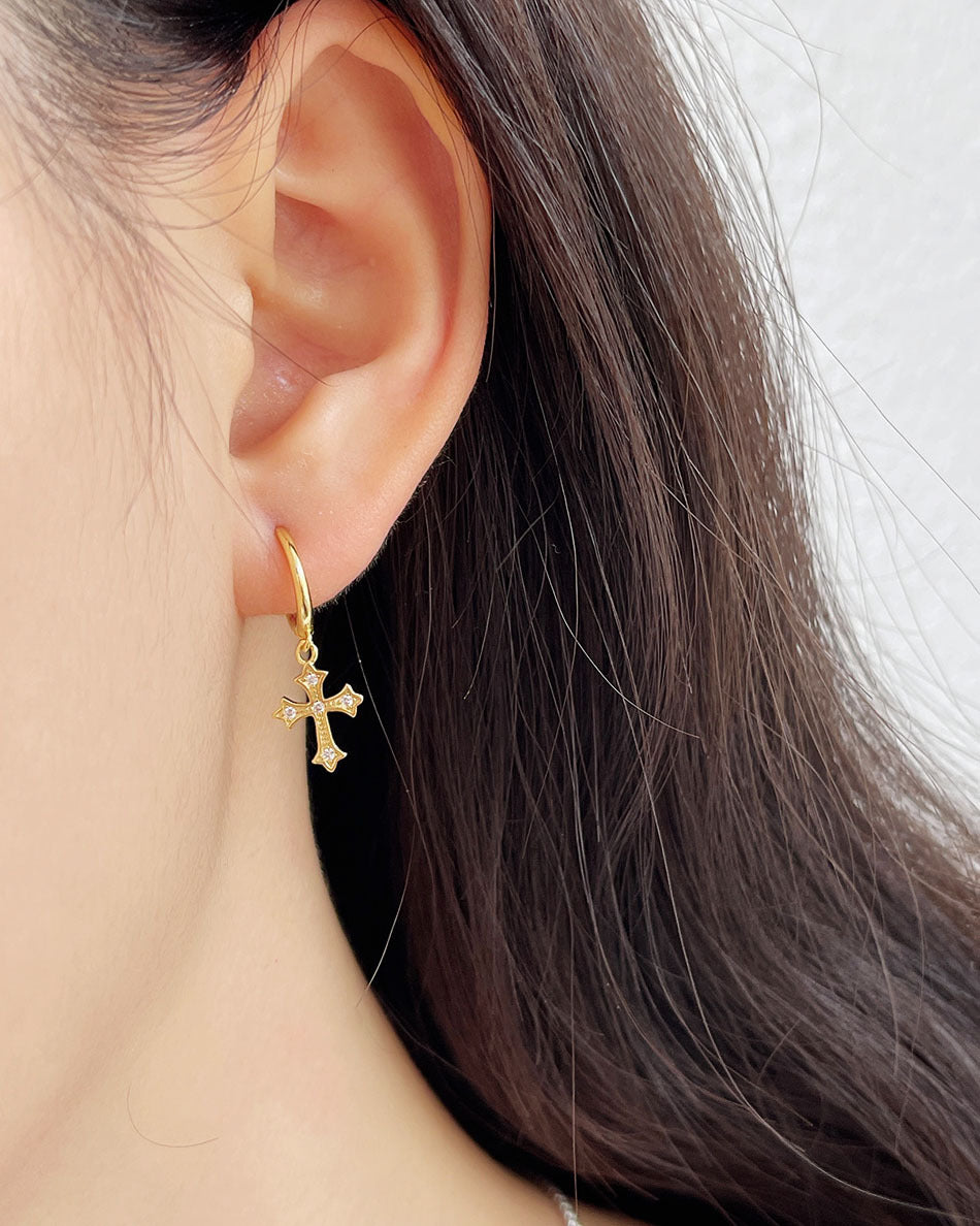 Minimalist 925 Sterling Silver Cross Earrings Plated Hoop Studs for Women
