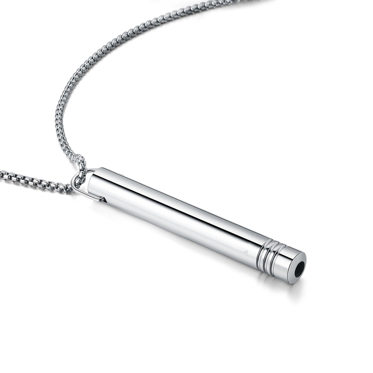 Polished Titanium Steel Whistle Pendant Necklace for Mindfulness and Stress Relief in Geometric Shape