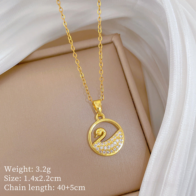 Sweet Minimalist Animal Shape Brass Pendant with Cubic Zirconia Inlay Titanium Steel Necklace for Unisex