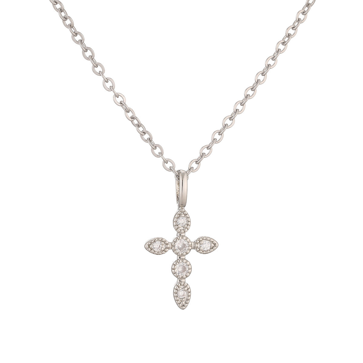 Minimalist 18K Gold Plated Brass Micro-inlay Cubic Zirconia Cross Pendant Necklace for Women