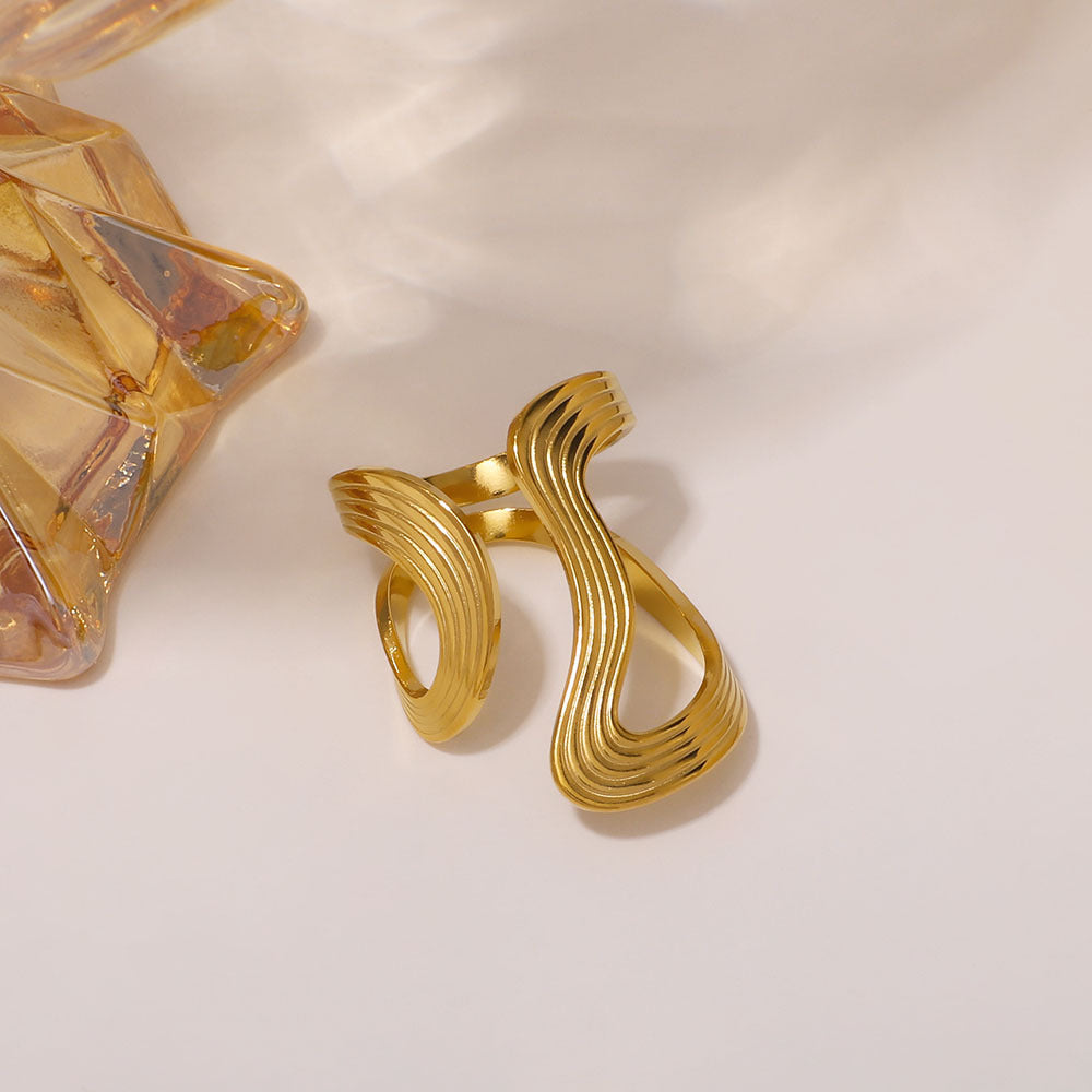 Anello aperto geometrico minimalista a spirale in acciaio inossidabile placcato oro 18 carati, gioielli unisex