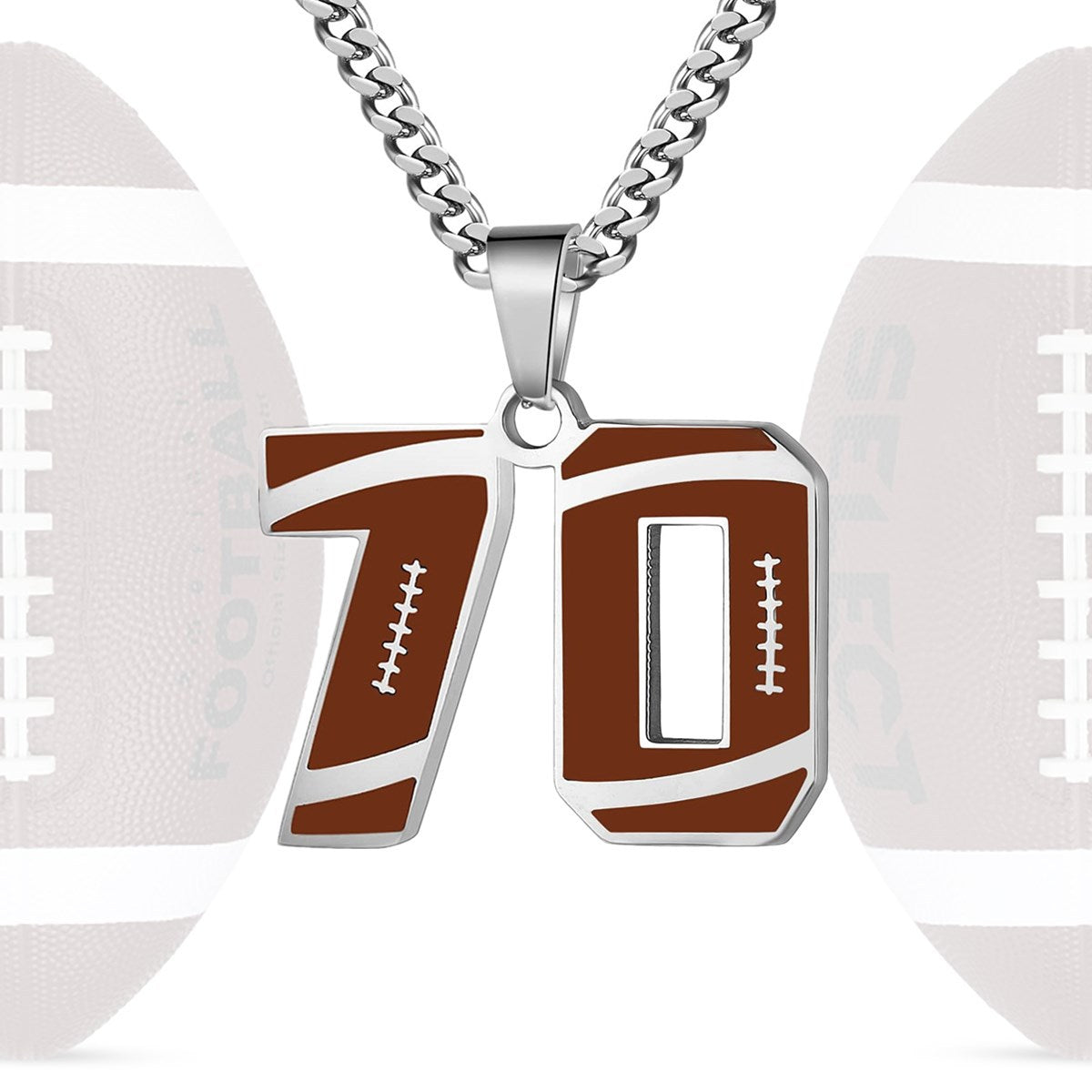 Motivational Football Number Pendant Necklace for Men in Stainless Steel with Polished Finish and Letter/Number Design