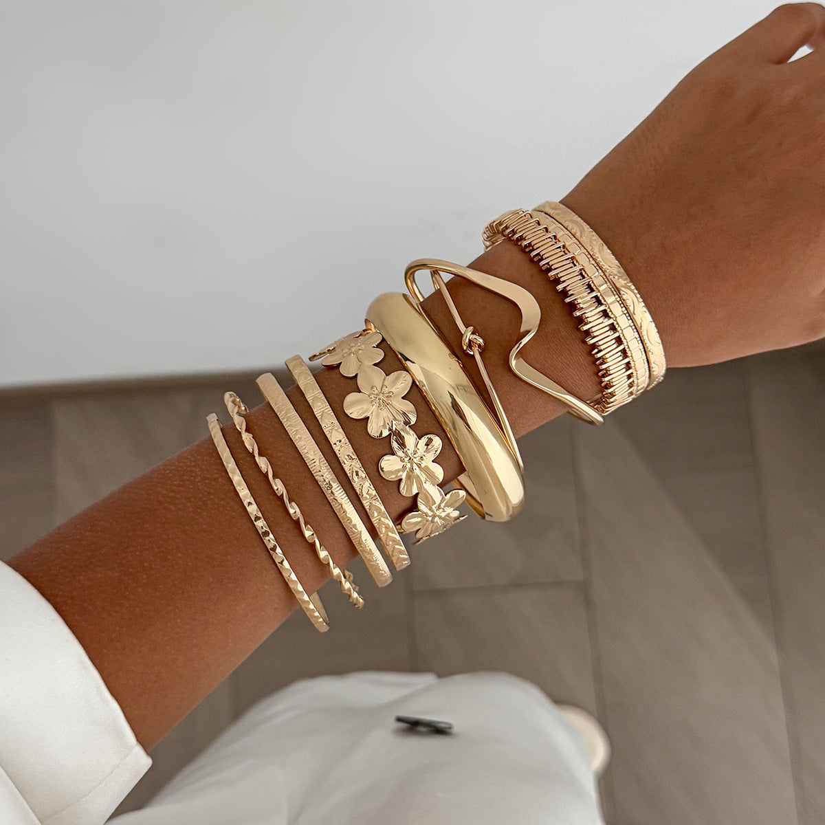 Geometric Twisted Striped Floral Open Cuff Bracelet Plated Iron Women's Fashion Jewelry