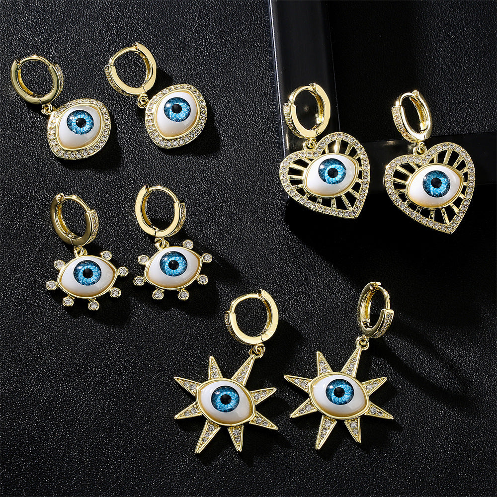 Geometric Gold Plated Brass Cubic Zirconia Inlay Earrings for Women
