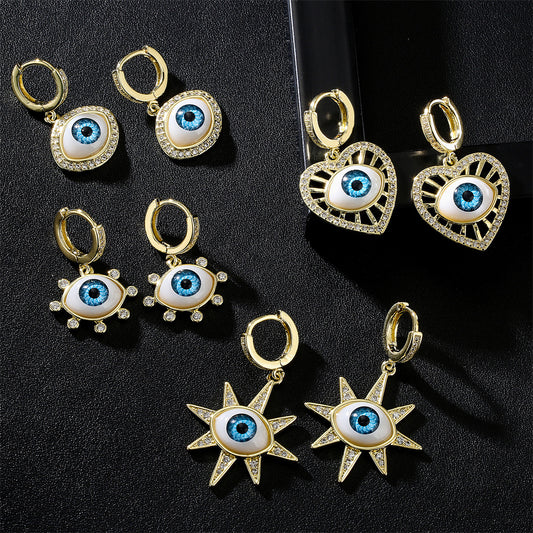 Geometric Gold Plated Brass Cubic Zirconia Inlay Earrings for Women
