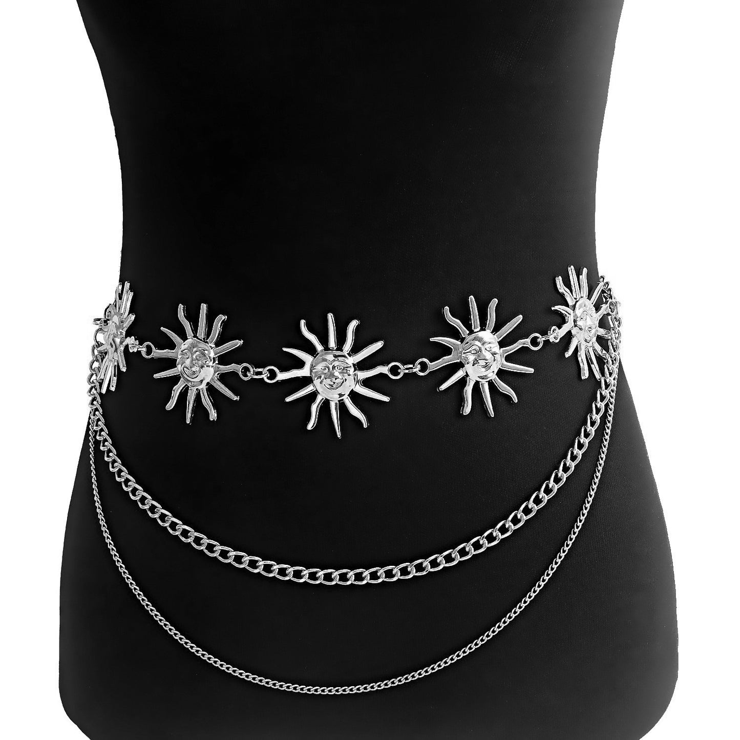Punk Style Double Loop Metal Waist Chain for Women Body Chain Accessory for Dresses