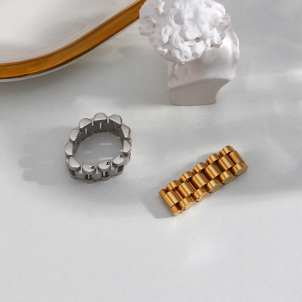 Anello da donna in acciaio inossidabile placcato oro 18 carati, geometrico e minimalista