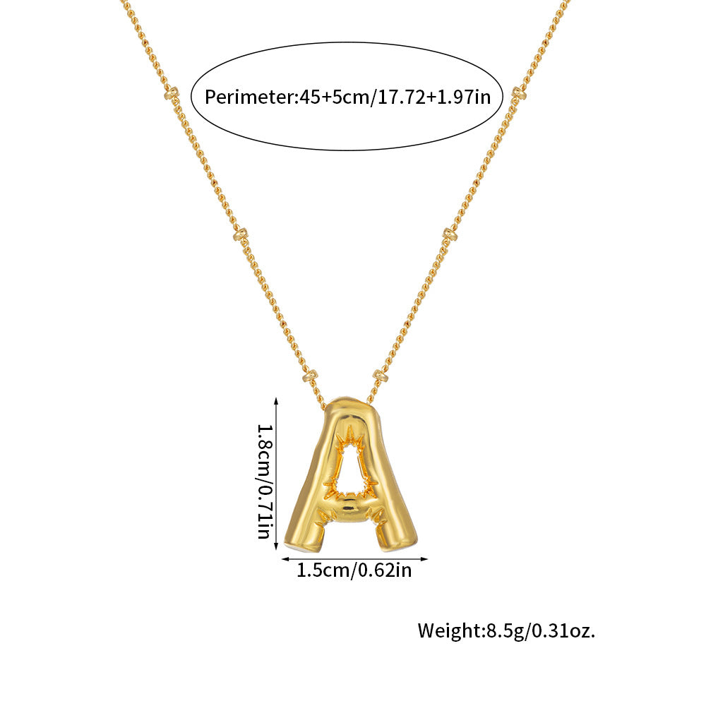 18K Gold Plated Heart Letter Necklace Minimalist Polished Brass Pendant Cable Chain for Women