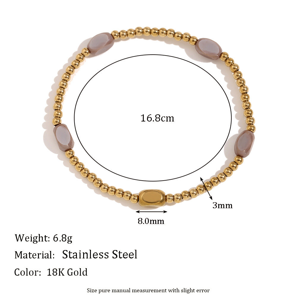 Bracciale da donna placcato oro 18 carati in acciaio inossidabile con perline, design geometrico minimalista alla moda