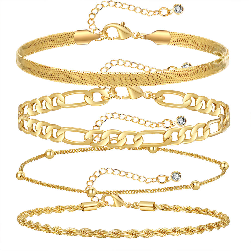 Minimalist Gold Plated Brass Geometric Cuban Link Chain Anklet for Women