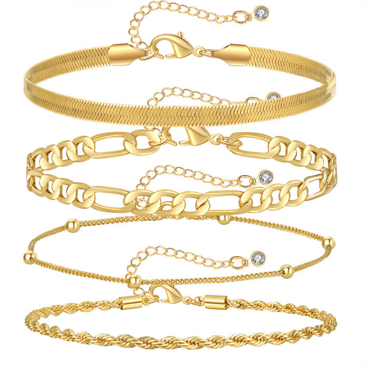 Minimalist Gold Plated Brass Geometric Cuban Link Chain Anklet for Women