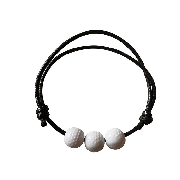 Sporty Geometric Acrylic Ball Beaded Bracelet Unisex Handmade Waxed Cord
