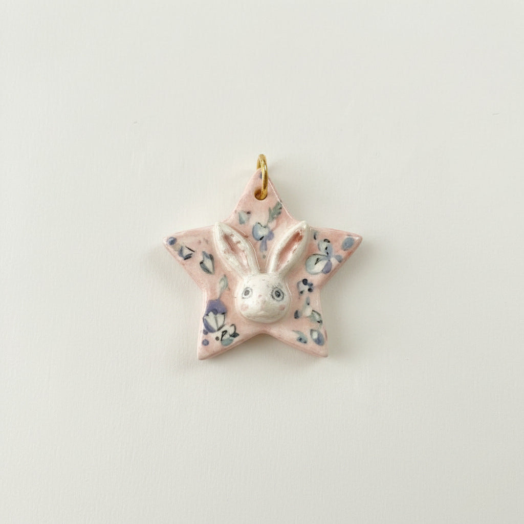 Vintage 18K Gold Plated Stainless Steel Cartoon Rabbit Star Pendant Charm Bar