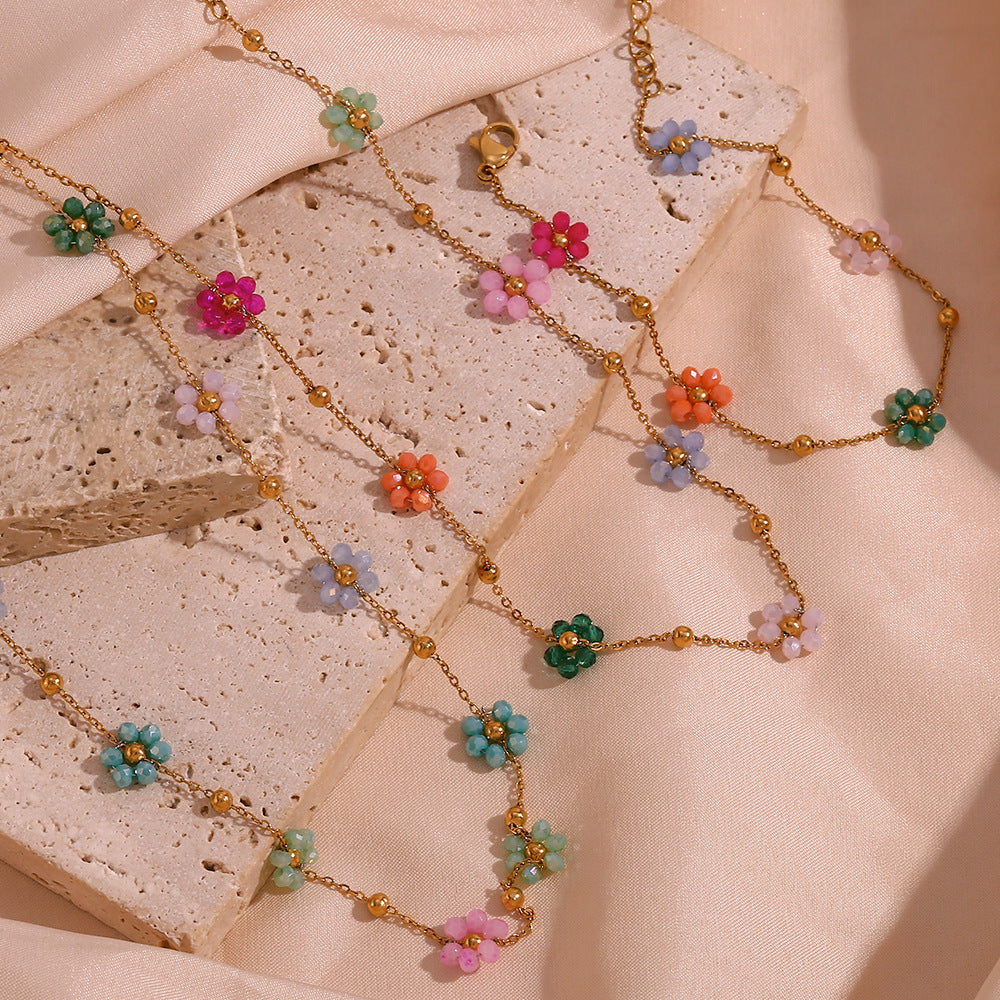 Bracciale placcato in acciaio inossidabile con perline colorate, stile geometrico floreale alla moda e minimalista da donna