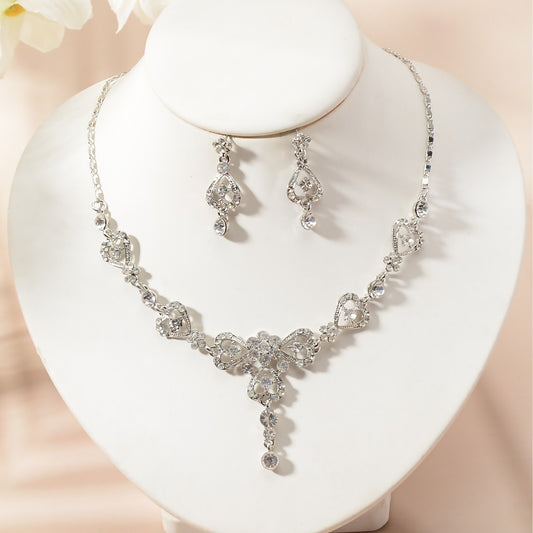 Elegante Conjunto de Collar y Pendientes Chapados con Pedrería Floral para Fiesta de Boda de Mujer