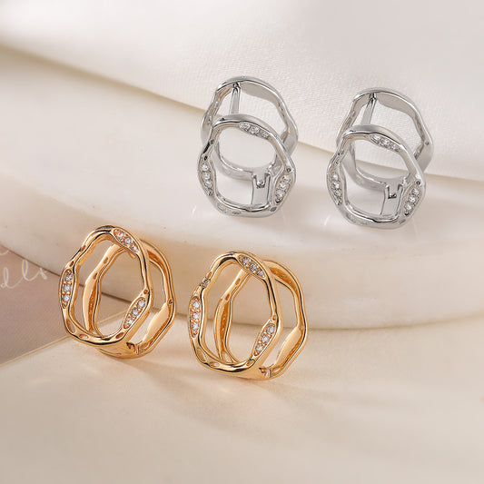 Minimalist Irregular Geometric Zircon Stud Earrings for Women with Hollow Design and Micro-Pave Setting