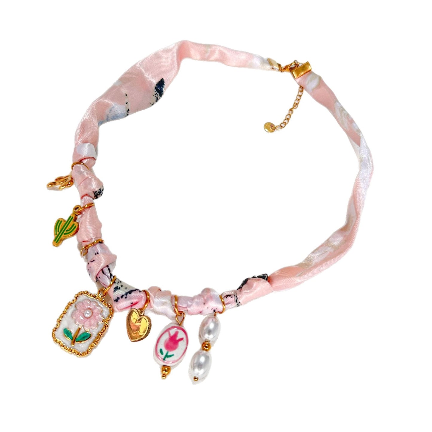 Collana da donna casual con ciondolo in ceramica a forma di fiore e acciaio inossidabile