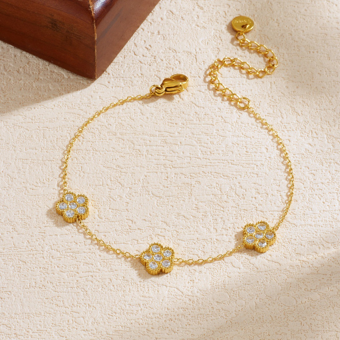 Gold Plated Stainless Steel Floral Cubic Zirconia Bracelet for Women
