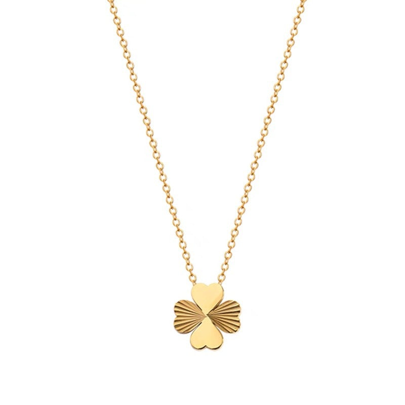 Natural Style Clover Pendant Necklace for Women in Titanium Steel with O-Chain Design for Sweater Layering