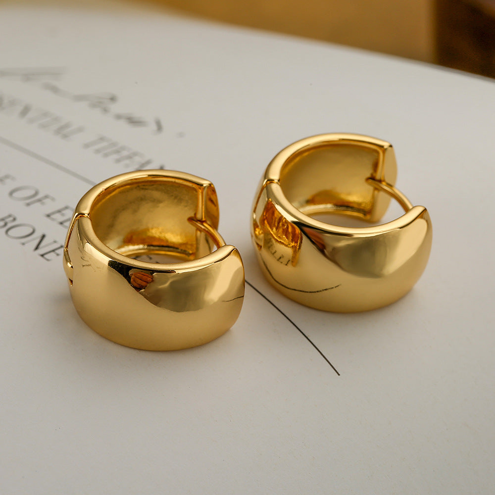 Minimalist Geometric Copper Hoop Earrings with Real Gold Plating for Women