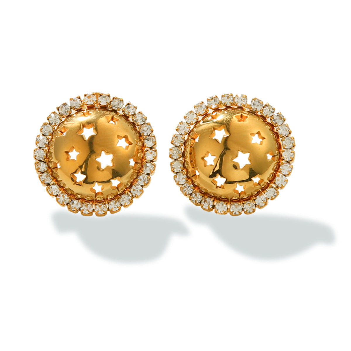 Pendientes minimalistas de acero inoxidable chapado en oro de 18 quilates con diseño geométrico de estrella hueca y diamantes de imitación para mujer