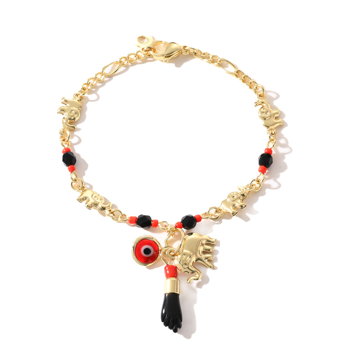 Bohemian Style Evil Eye Elephant Bracelet for Women with Cartoon Animal Design and Geometric Shapes in Plated Copper
