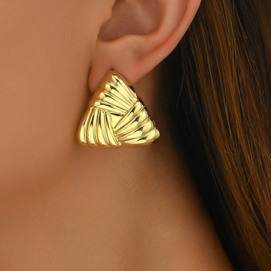 Orecchini Pieghevoli Geometrici Minimalisti da Donna con Base in Rame e Finitura Elettroplaccata Design Lineare Triangolare
