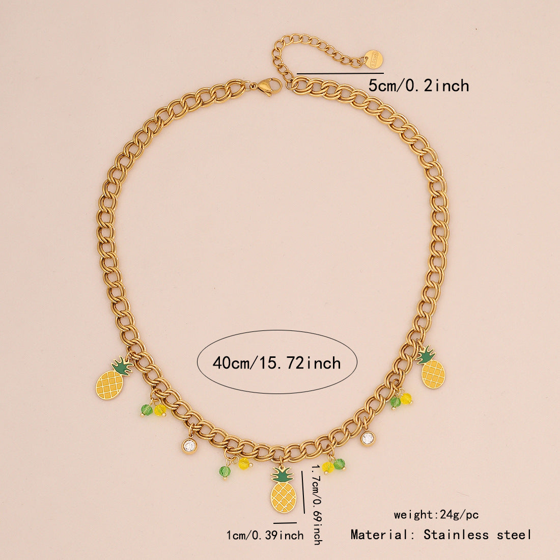 Collana da donna con ciondolo a forma di frutta in acciaio inossidabile, design ananas, anguria e avocado, catena cubana elettrodeposta, stile Fashion OL