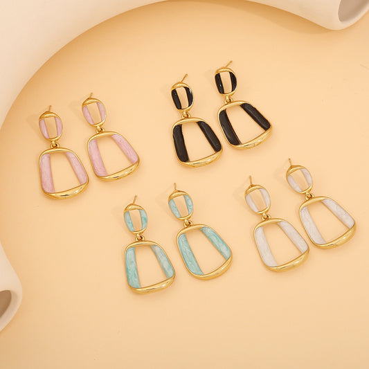 Orecchini in Acciaio Inossidabile Geometrici Minimalisti di Moda con Finitura Smaltata per Donna