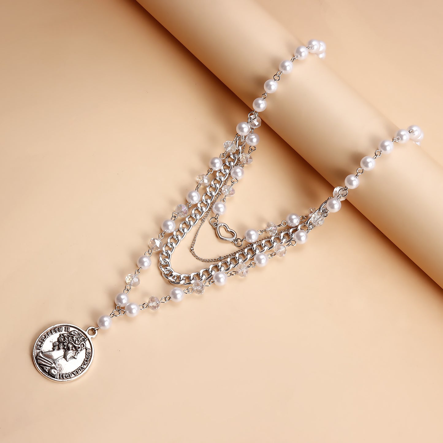 Vintage Geometric Multi-Layer Heart-Shaped Alloy Pendant Necklace with Plated Finish for Women
