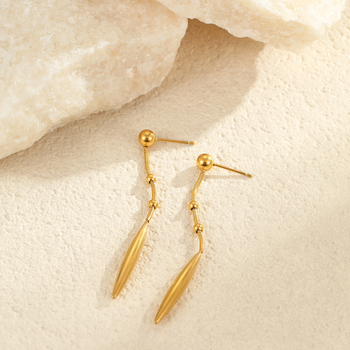 Minimalist Titanium Steel Drop Earrings with Geometric Shape and Plated Finish for Women