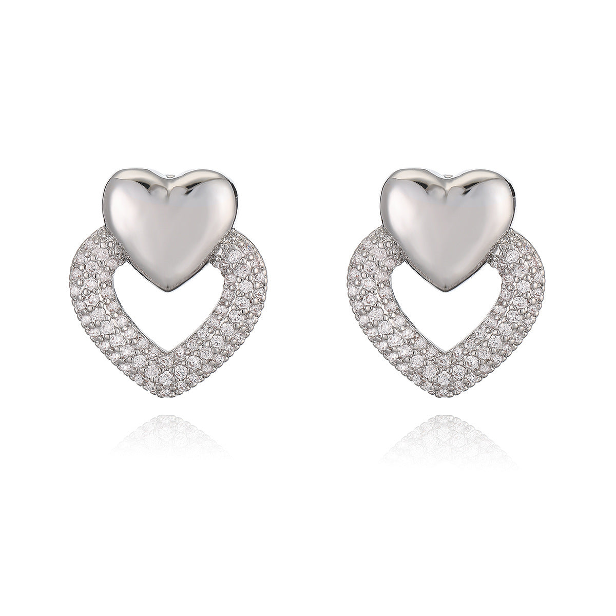 Vintage Style Heart-Shaped Copper Earrings with 18K Gold Plating and Micro-Pavé Zirconia for Women