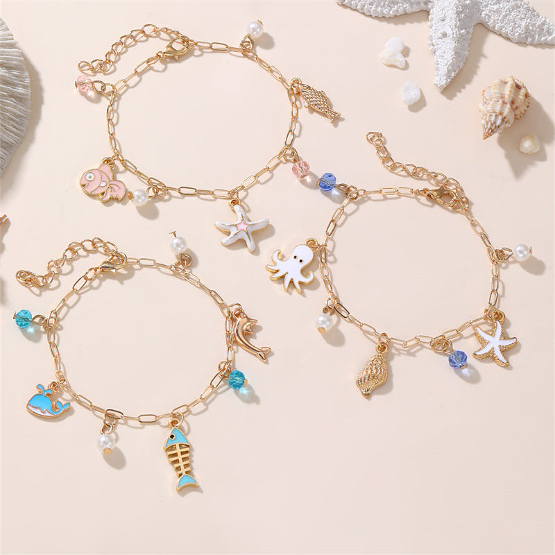 Pulsera Infantil Temática del Océano con Colgante en Forma de Estrella, Fabricada en Resina y Plástico, Diseño Artesanal para Niñas de 6 a 10 Años