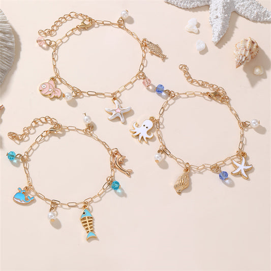 Bracciale per Bambini a Tema Oceano con Ciondolo a Stella, Realizzato in Resina e Plastica, Design Artigianale per Ragazze dai 6 ai 10 Anni