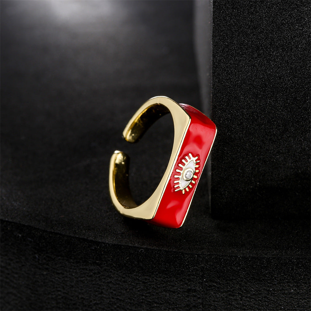Gold Drip Oil Geometric Brass Ring with Micro-inlaid Cubic Zirconia for Women