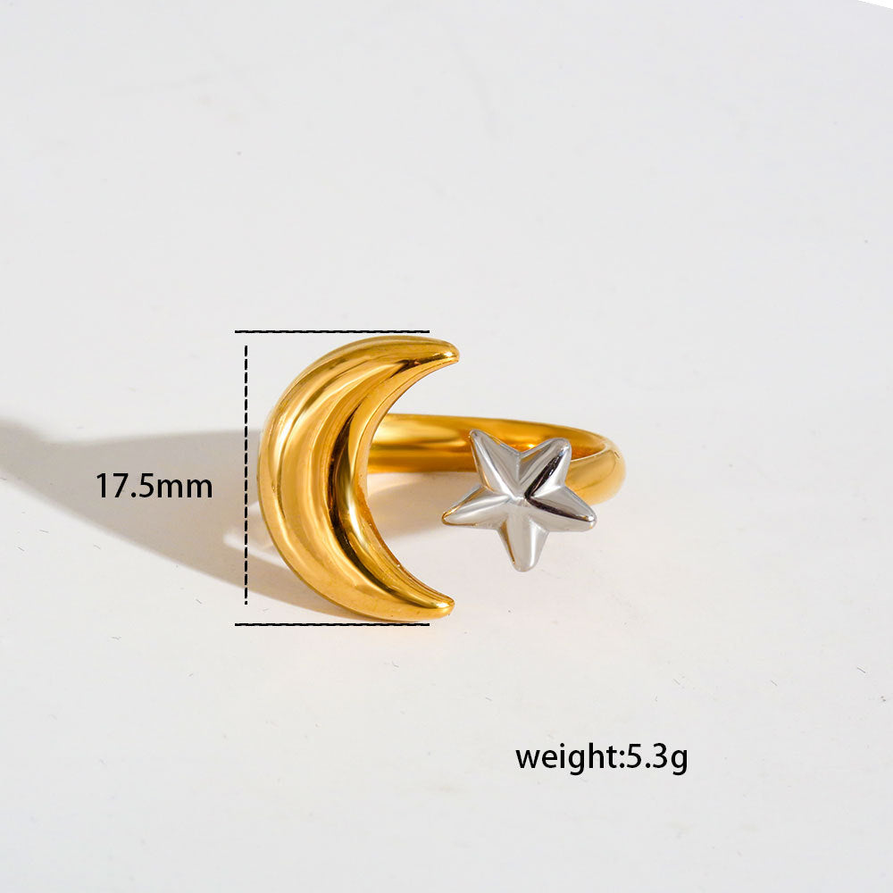 Conjunto de anillos abiertos minimalistas de acero de titanio con detalles de goteo y triángulo para mujer