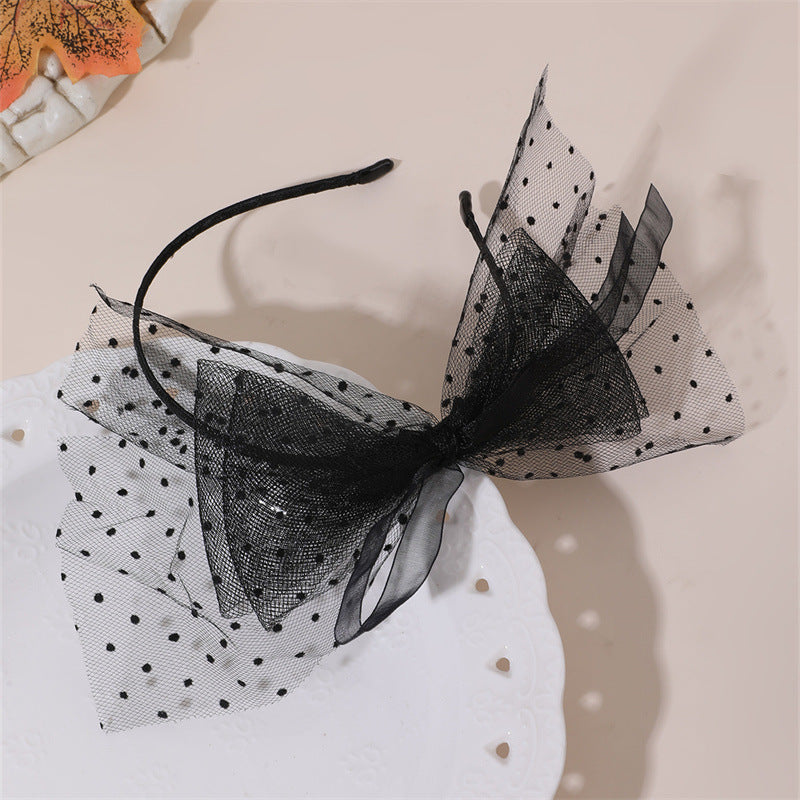 Fascia per Capelli per Bambine Halloween con Fiocco in Pizzo a Pois Neri e Rivestimento in Resina per Bambine di 6-10 Anni