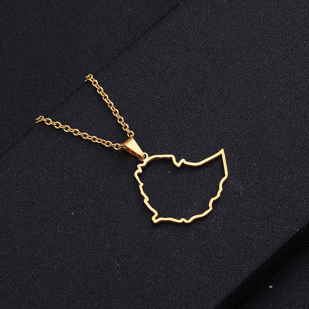 Collana con pendente geometrico smaltato etiope in acciaio inossidabile e acciaio al titanio con finitura placcata per abbigliamento casual unisex