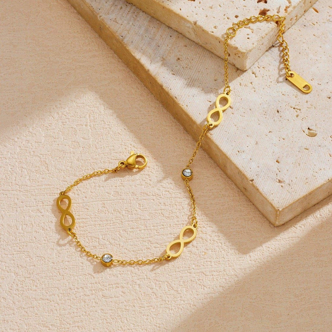 Minimalist Gold Plated Infinity Symbol Rhinestone Stainless Steel Bracelet for Women