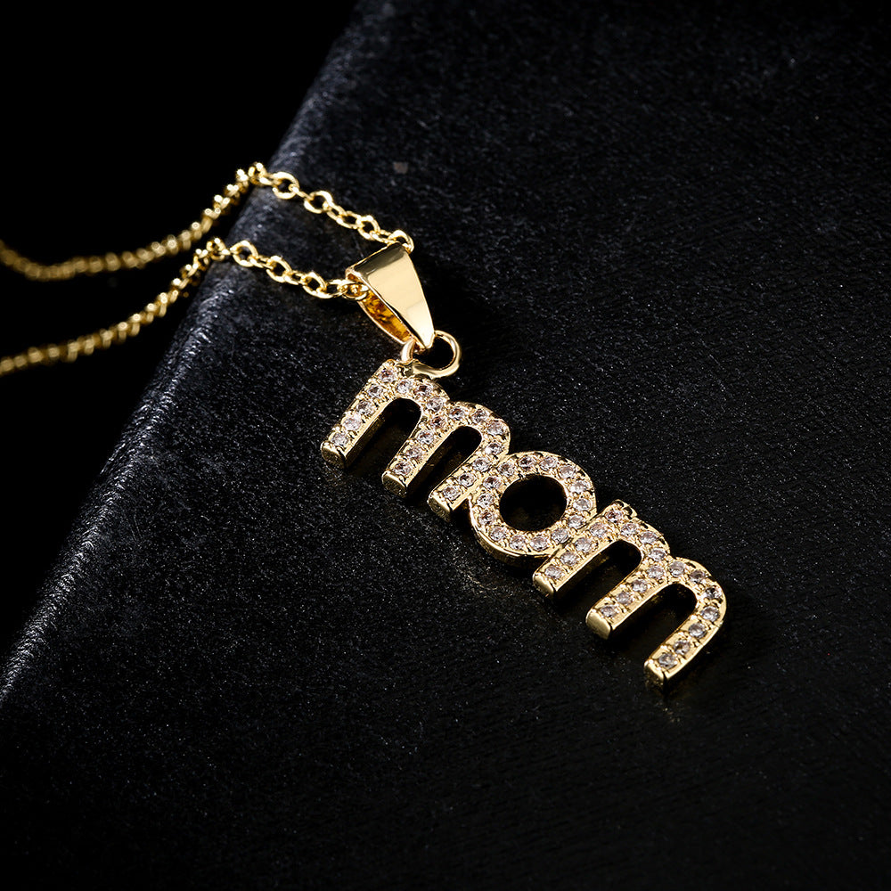 Geometric MOM Pendant Necklace for Women in Copper with 18K Gold Plating and Zircon Inlay