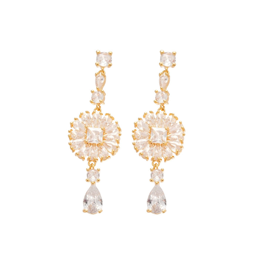 Orecchini a perno con zircone intarsiato, stile chic, in argento 925, pendenti geometrici, gioielli da donna