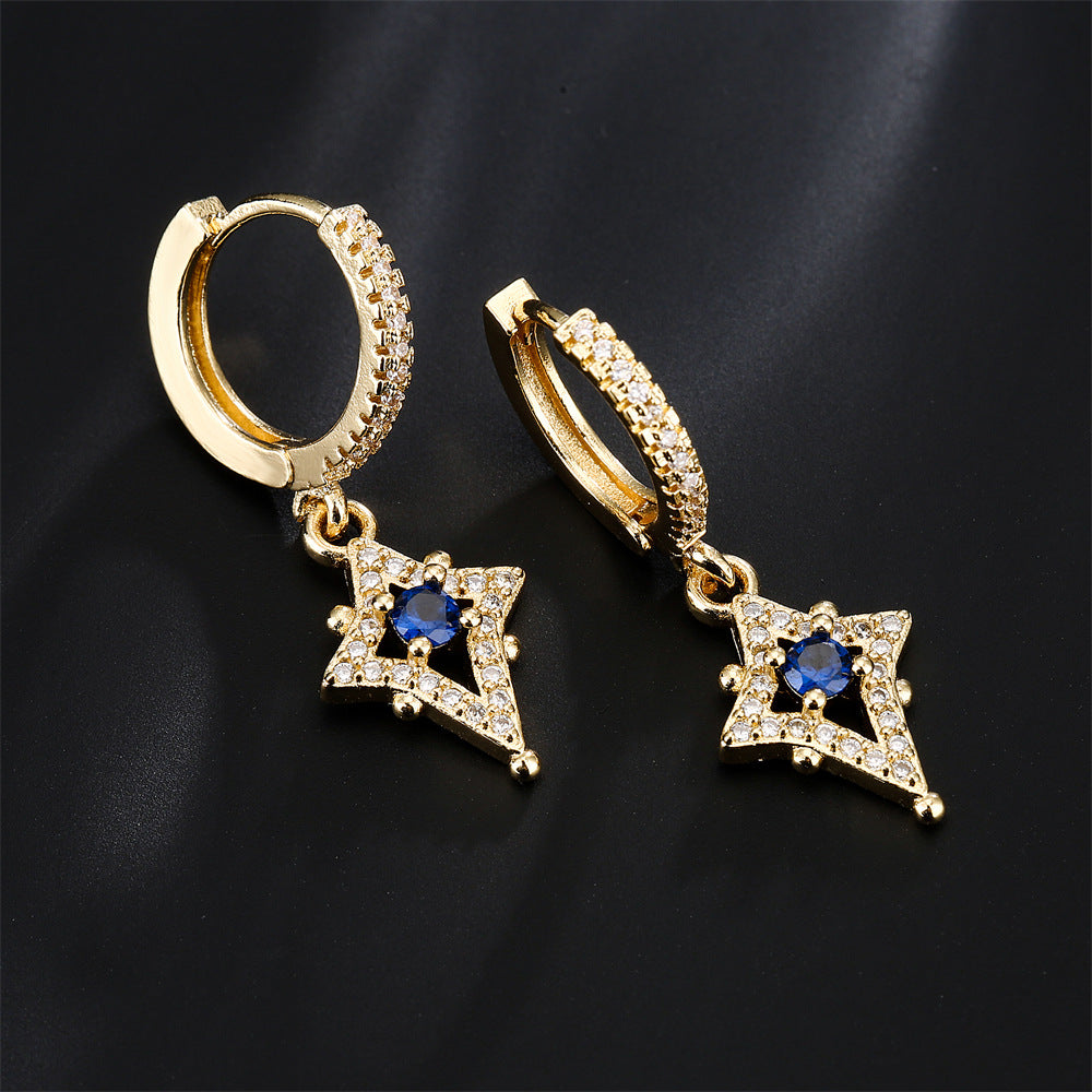 Geometric Earrings in Copper with 18K Gold Plating and Zircon Inlay for Women