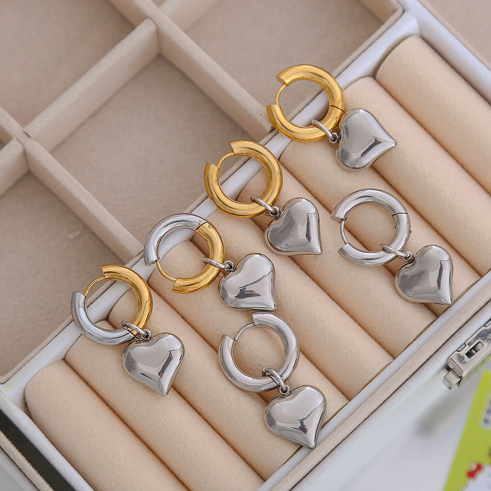 Pendientes minimalistas de acero de titanio con gancho francés y colgante de corazón desmontable, joyería de lujo electrochapada para mujer
