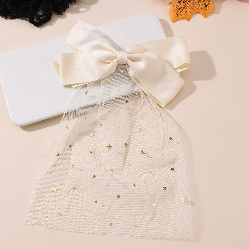Fermaglio per capelli a fiocco fatto a mano in tulle bianco e nero per bambini con dettagli in lamina d'oro, accessorio per capelli di Halloween