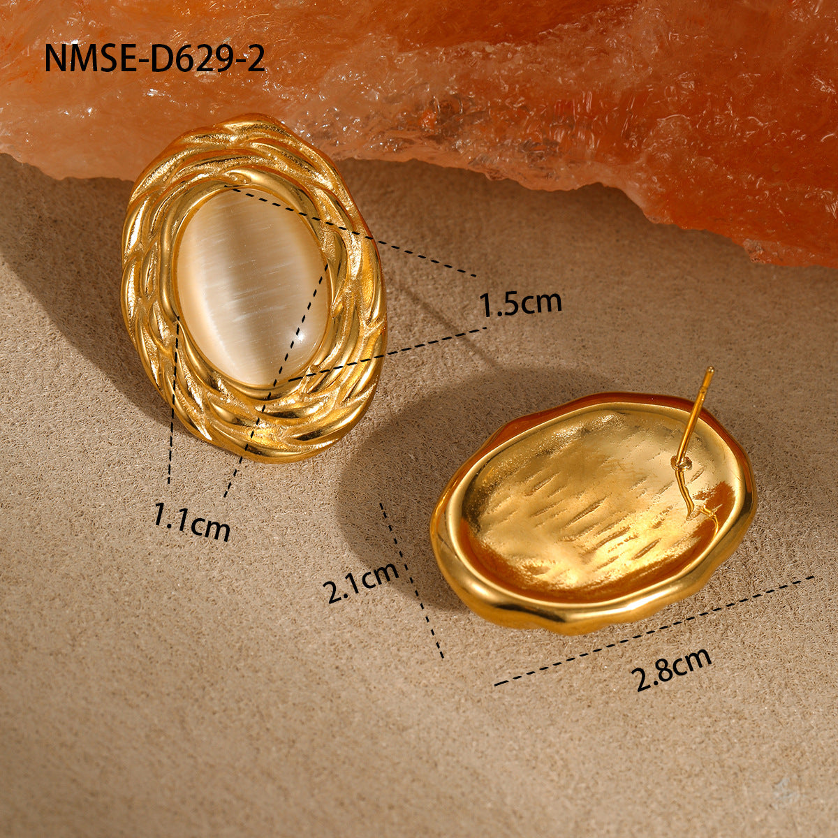 Pendientes de Ojo de Gato Geométricos de Estilo Vintage en Acero Inoxidable con Baño de Oro de 18K para Mujer