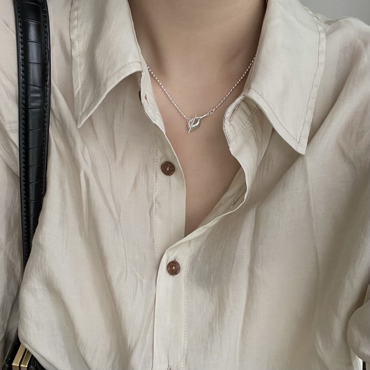 Collana da donna minimalista con perline tonde geometriche in argento sterling 925